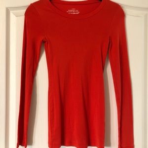 Orange, long sleeve, crew neck shirt from J.Crew.